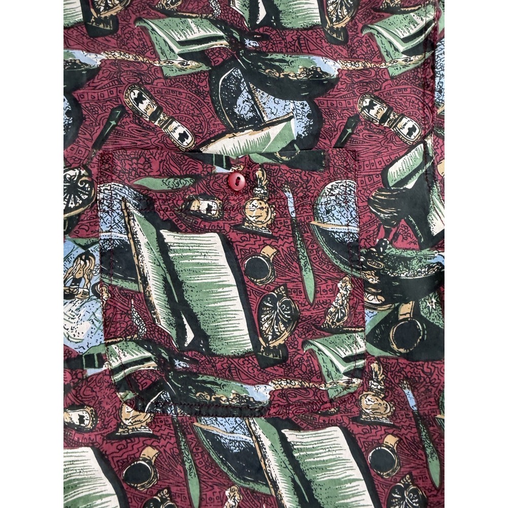 Vintage Bensi Hawaiian Shirt Mens XL Red Silk Button Up Camp Short Sleeve AOP - Picture 6 of 9